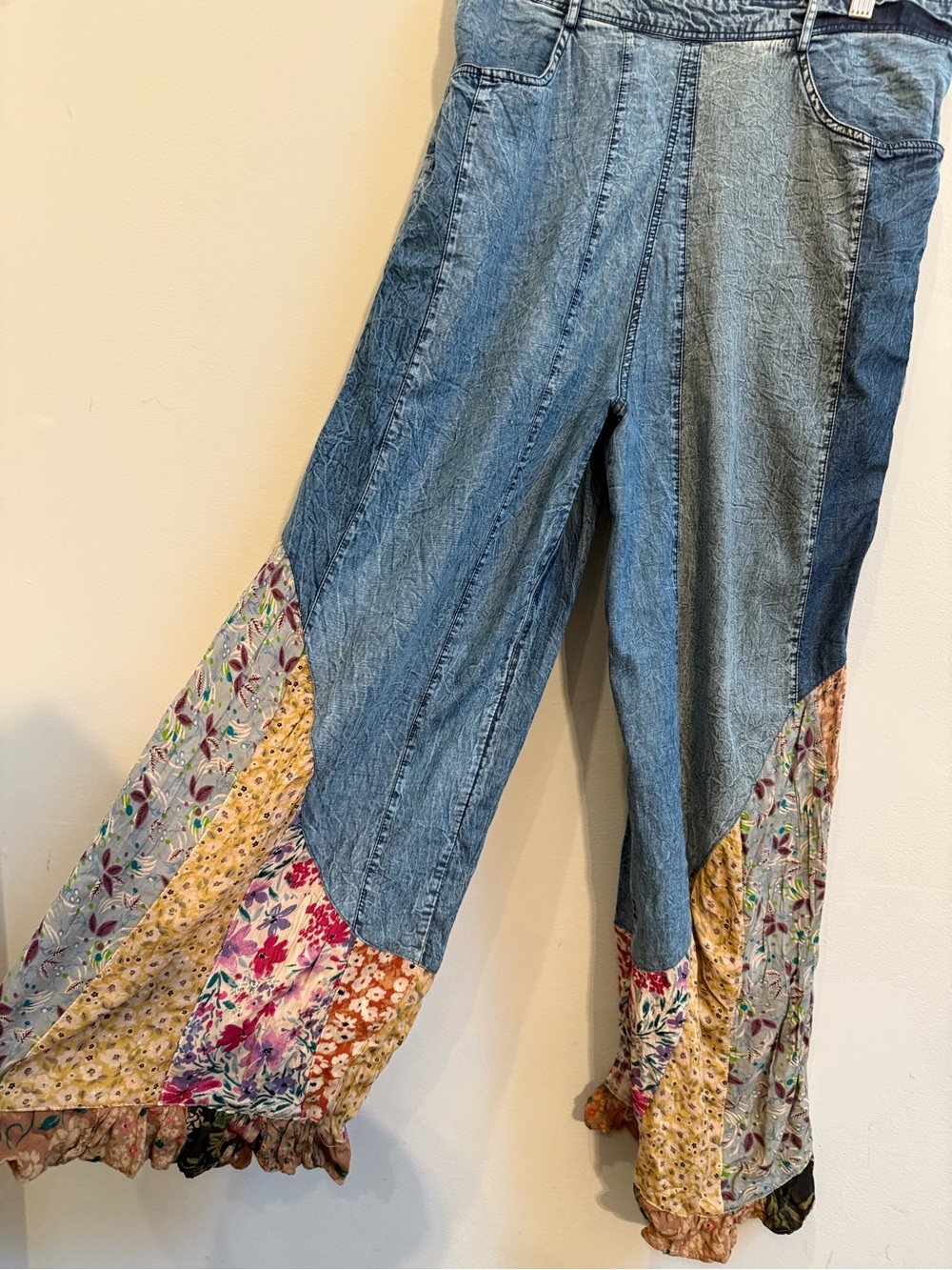 NWT Young Threads Patchwork Denim Wide-Leg Jeans in Blue